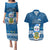 Tuvalu Christmas Couples Matching Puletasi Dress and Hawaiian Shirt Snowman Hugs Tuvalu Coat of Arms Maori Pattern Blue Style LT03 Blue - Polynesian Pride