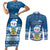 Tuvalu Christmas Couples Matching Short Sleeve Bodycon Dress and Long Sleeve Button Shirt Snowman Hugs Tuvalu Coat of Arms Maori Pattern Blue Style LT03 Blue - Polynesian Pride