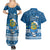 Tuvalu Christmas Couples Matching Summer Maxi Dress and Hawaiian Shirt Snowman Hugs Tuvalu Coat of Arms Maori Pattern Blue Style LT03 - Polynesian Pride