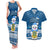 Tuvalu Christmas Couples Matching Tank Maxi Dress and Hawaiian Shirt Snowman Hugs Tuvalu Coat of Arms Maori Pattern Blue Style LT03 Blue - Polynesian Pride