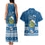 Tuvalu Christmas Couples Matching Tank Maxi Dress and Hawaiian Shirt Snowman Hugs Tuvalu Coat of Arms Maori Pattern Blue Style LT03 - Polynesian Pride