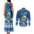 Tuvalu Christmas Couples Matching Tank Maxi Dress and Long Sleeve Button Shirt Snowman Hugs Tuvalu Coat of Arms Maori Pattern Blue Style LT03 - Polynesian Pride