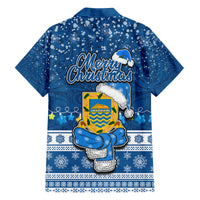 Tuvalu Christmas Family Matching Off Shoulder Maxi Dress and Hawaiian Shirt Snowman Hugs Tuvalu Coat of Arms Maori Pattern Blue Style LT03 - Polynesian Pride