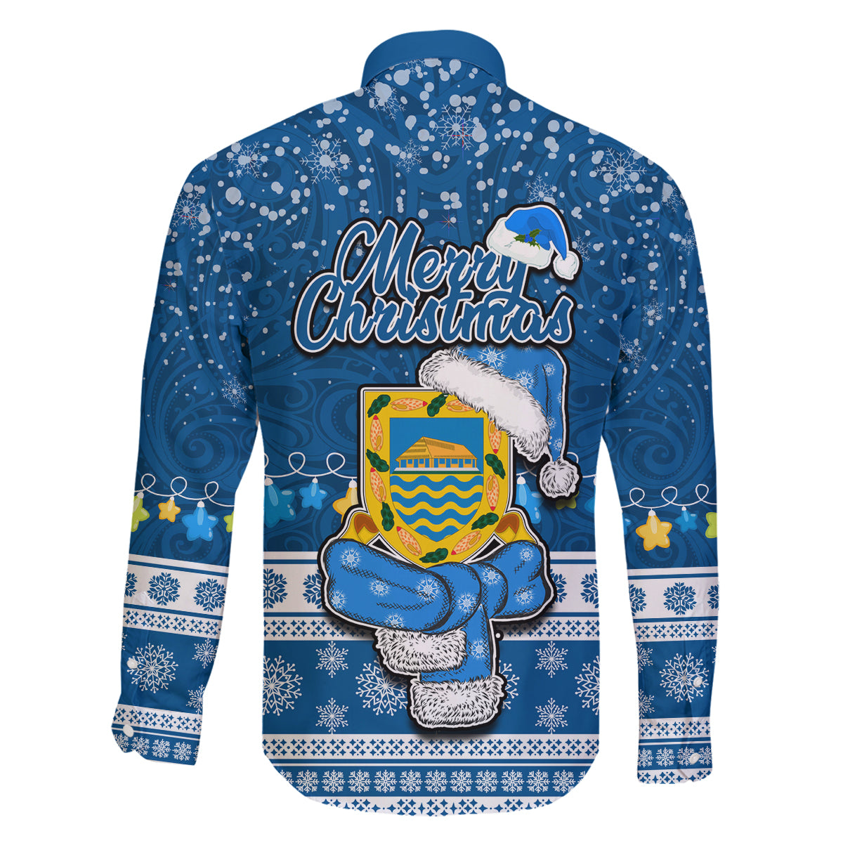 Tuvalu Christmas Family Matching Off Shoulder Maxi Dress and Hawaiian Shirt Snowman Hugs Tuvalu Coat of Arms Maori Pattern Blue Style LT03 - Polynesian Pride