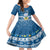 Tuvalu Christmas Family Matching Puletasi Dress and Hawaiian Shirt Snowman Hugs Tuvalu Coat of Arms Maori Pattern Blue Style LT03 Daughter's Dress Blue - Polynesian Pride