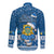 Tuvalu Christmas Long Sleeve Button Shirt Snowman Hugs Tuvalu Coat of Arms Maori Pattern Blue Style LT03 - Polynesian Pride