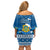 Tuvalu Christmas Off Shoulder Short Dress Snowman Hugs Tuvalu Coat of Arms Maori Pattern Blue Style LT03 - Polynesian Pride