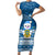 Tuvalu Christmas Short Sleeve Bodycon Dress Snowman Hugs Tuvalu Coat of Arms Maori Pattern Blue Style LT03 Long Dress Blue - Polynesian Pride