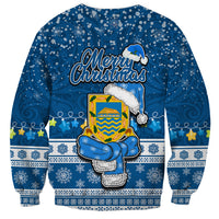 Tuvalu Christmas Sweatshirt Snowman Hugs Tuvalu Coat of Arms Maori Pattern Blue Style LT03 - Polynesian Pride