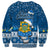 Tuvalu Christmas Sweatshirt Snowman Hugs Tuvalu Coat of Arms Maori Pattern Blue Style LT03 - Polynesian Pride