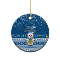 Personalised Tuvalu Christmas Ceramic Ornament Snowman Hugs Tuvalu Coat of Arms Maori Pattern Blue Style LT03 - Polynesian Pride