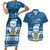 Personalised Tuvalu Christmas Couples Matching Short Sleeve Bodycon Dress and Hawaiian Shirt Snowman Hugs Tuvalu Coat of Arms Maori Pattern Blue Style LT03 Blue - Polynesian Pride