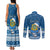 Personalised Tuvalu Christmas Couples Matching Tank Maxi Dress and Long Sleeve Button Shirt Snowman Hugs Tuvalu Coat of Arms Maori Pattern Blue Style LT03 - Polynesian Pride