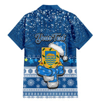 Personalised Tuvalu Christmas Family Matching Mermaid Dress and Hawaiian Shirt Snowman Hugs Tuvalu Coat of Arms Maori Pattern Blue Style LT03 - Polynesian Pride