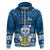 Personalised Tuvalu Christmas Hoodie Snowman Hugs Tuvalu Coat of Arms Maori Pattern Blue Style LT03 - Polynesian Pride