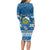 Personalised Tuvalu Christmas Long Sleeve Bodycon Dress Snowman Hugs Tuvalu Coat of Arms Maori Pattern Blue Style LT03 - Polynesian Pride