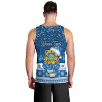 Personalised Tuvalu Christmas Men Tank Top Snowman Hugs Tuvalu Coat of Arms Maori Pattern Blue Style LT03 - Polynesian Pride