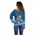 Personalised Tuvalu Christmas Off Shoulder Sweater Snowman Hugs Tuvalu Coat of Arms Maori Pattern Blue Style LT03 - Polynesian Pride