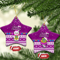 Tuvalu Christmas Ceramic Ornament Snowman Hugs Tuvalu Coat of Arms Maori Pattern Pink Style LT03 Star Pink - Polynesian Pride