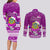 Tuvalu Christmas Couples Matching Long Sleeve Bodycon Dress and Long Sleeve Button Shirt Snowman Hugs Tuvalu Coat of Arms Maori Pattern Pink Style LT03 - Polynesian Pride