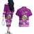 Tuvalu Christmas Couples Matching Off The Shoulder Long Sleeve Dress and Hawaiian Shirt Snowman Hugs Tuvalu Coat of Arms Maori Pattern Pink Style LT03 - Polynesian Pride