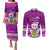 Tuvalu Christmas Couples Matching Puletasi Dress and Long Sleeve Button Shirt Snowman Hugs Tuvalu Coat of Arms Maori Pattern Pink Style LT03 Pink - Polynesian Pride