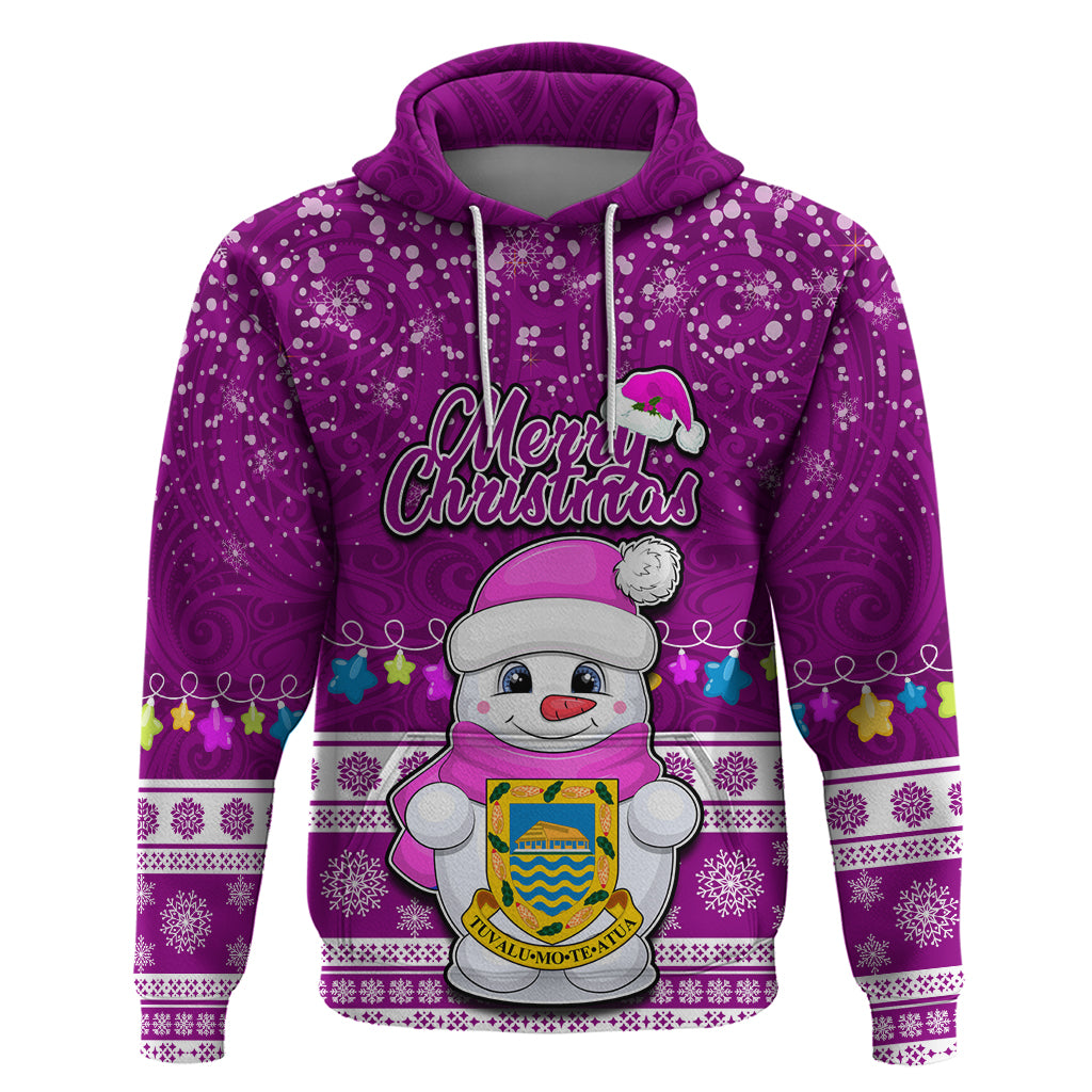 Tuvalu Christmas Hoodie Snowman Hugs Tuvalu Coat of Arms Maori Pattern Pink Style LT03 Pink - Polynesian Pride