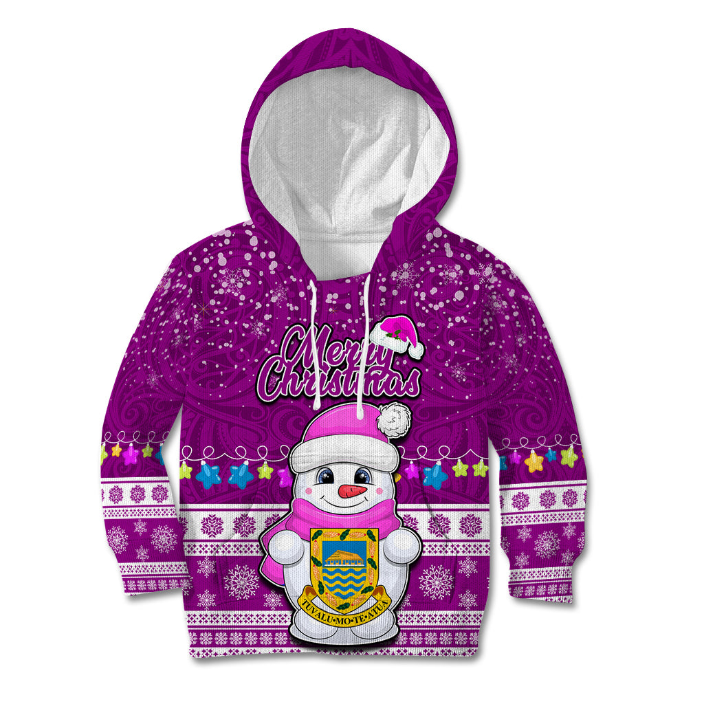 Tuvalu Christmas Kid Hoodie Snowman Hugs Tuvalu Coat of Arms Maori Pattern Pink Style LT03 Hoodie Pink - Polynesian Pride