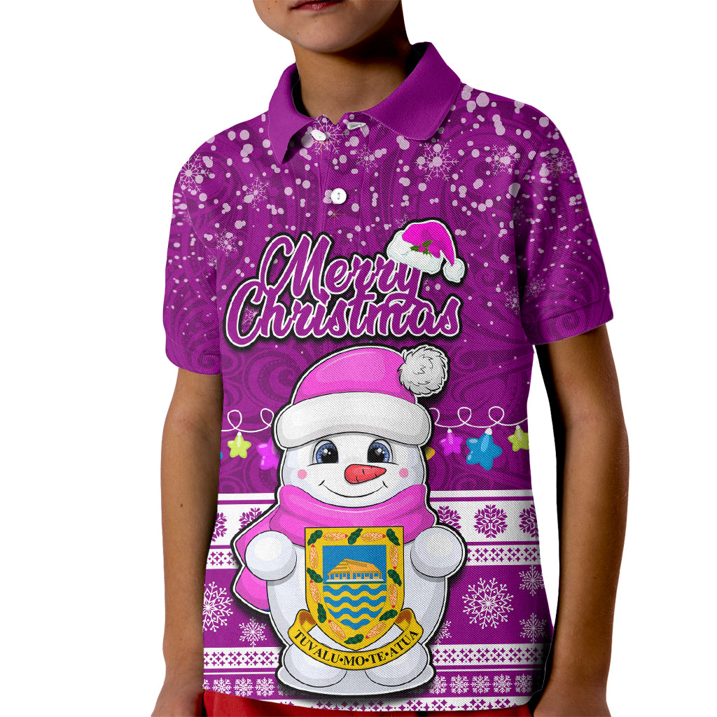 Tuvalu Christmas Kid Polo Shirt Snowman Hugs Tuvalu Coat of Arms Maori Pattern Pink Style LT03 Kid Pink - Polynesian Pride