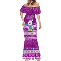 Tuvalu Christmas Mermaid Dress Snowman Hugs Tuvalu Coat of Arms Maori Pattern Pink Style LT03 - Polynesian Pride