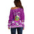 Tuvalu Christmas Off Shoulder Sweater Snowman Hugs Tuvalu Coat of Arms Maori Pattern Pink Style LT03 - Polynesian Pride