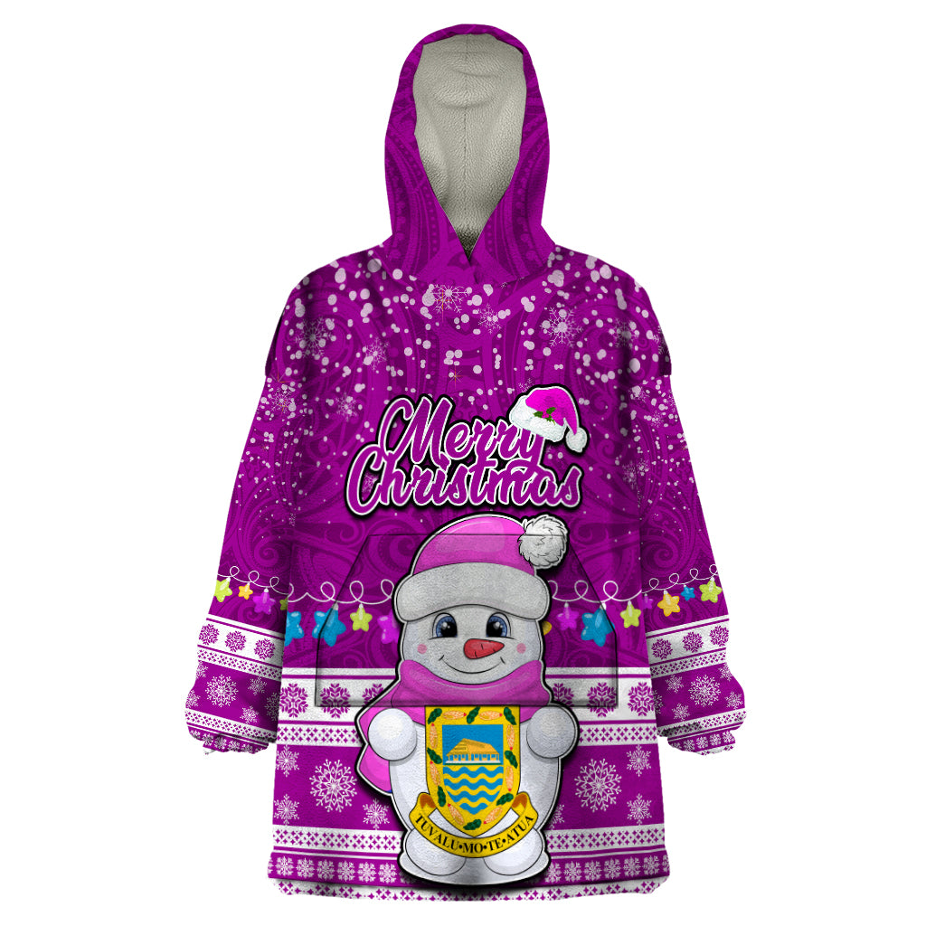 Tuvalu Christmas Wearable Blanket Hoodie Snowman Hugs Tuvalu Coat of Arms Maori Pattern Pink Style LT03 One Size Pink - Polynesian Pride