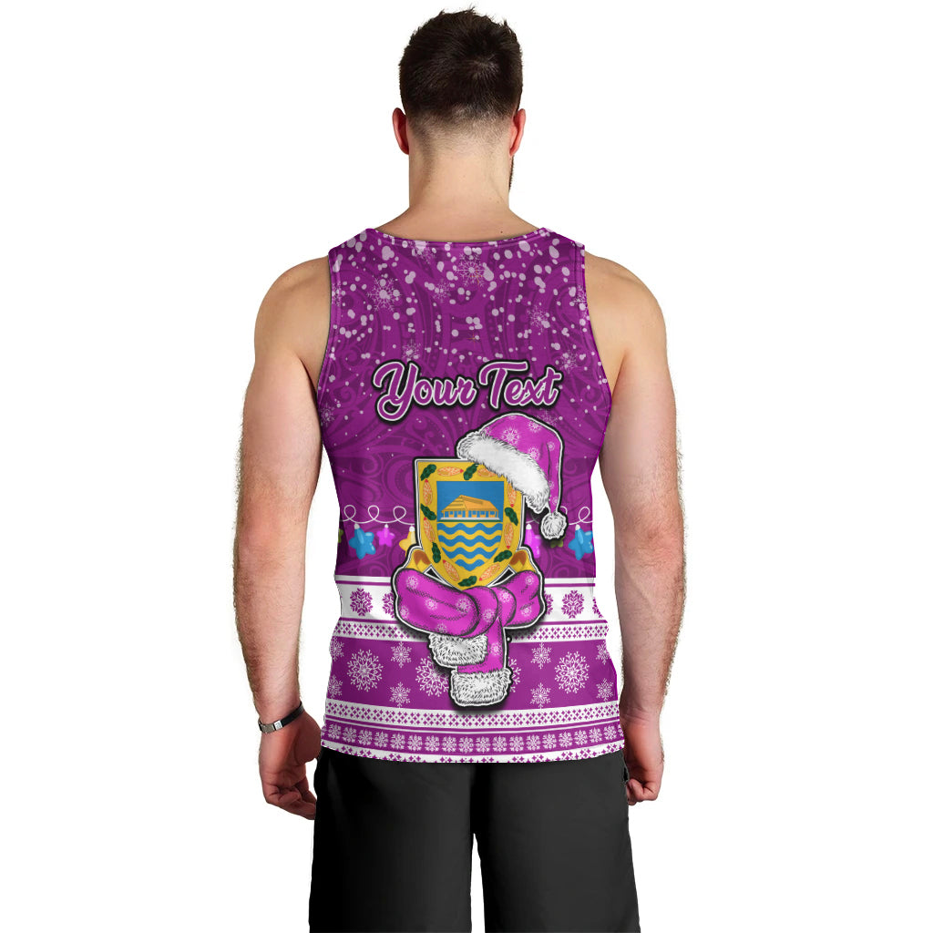 Personalised Tuvalu Christmas Men Tank Top Snowman Hugs Tuvalu Coat of Arms Maori Pattern Pink Style LT03 - Polynesian Pride