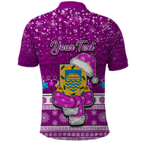 Personalised Tuvalu Christmas Polo Shirt Snowman Hugs Tuvalu Coat of Arms Maori Pattern Pink Style LT03 - Polynesian Pride