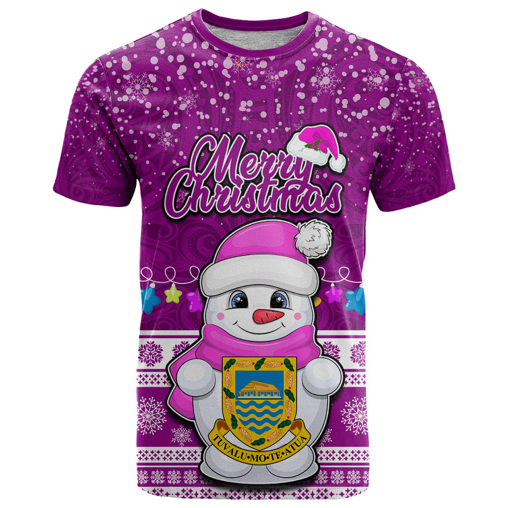 Personalised Tuvalu Christmas T Shirt Snowman Hugs Tuvalu Coat of Arms Maori Pattern Pink Style LT03 Pink - Polynesian Pride