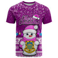 Personalised Tuvalu Christmas T Shirt Snowman Hugs Tuvalu Coat of Arms Maori Pattern Pink Style LT03 Pink - Polynesian Pride