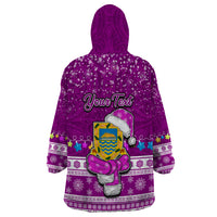 Personalised Tuvalu Christmas Wearable Blanket Hoodie Snowman Hugs Tuvalu Coat of Arms Maori Pattern Pink Style LT03 - Polynesian Pride