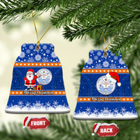 Marshall Islands Christmas Ceramic Ornament Santa Claus and Coat of Arms Mix Polynesian Xmas Style LT03 Bell Flake Blue - Polynesian Pride