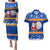 Marshall Islands Christmas Couples Matching Puletasi Dress and Hawaiian Shirt Santa Claus and Coat of Arms Mix Polynesian Xmas Style LT03 Blue - Polynesian Pride