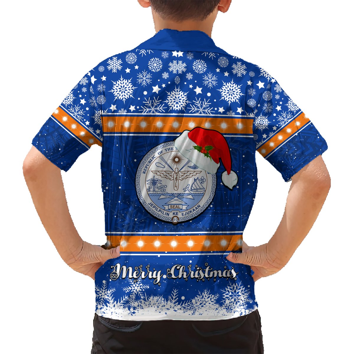 Marshall Islands Christmas Hawaiian Shirt Santa Claus and Coat of Arms Mix Polynesian Xmas Style LT03 - Polynesian Pride