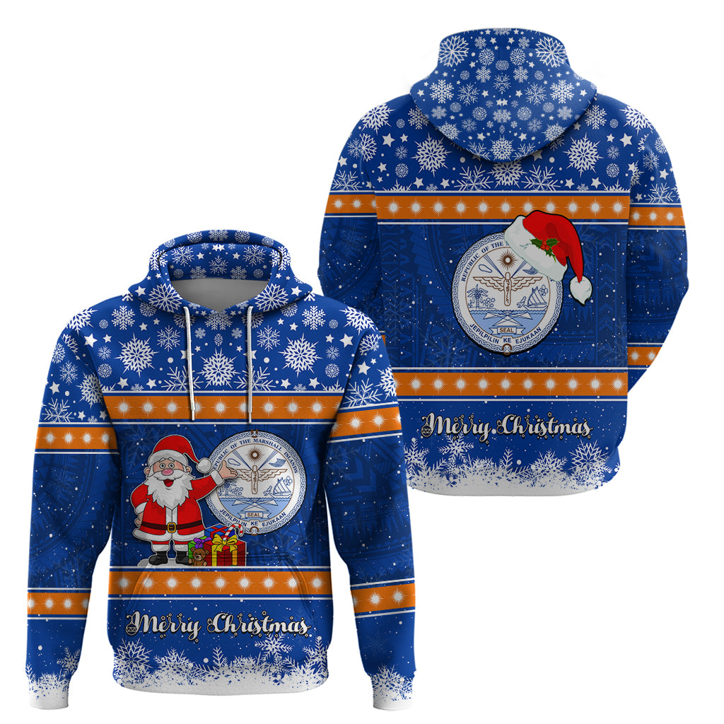 Marshall Islands Christmas Hoodie Santa Claus and Coat of Arms Mix Polynesian Xmas Style LT03 - Polynesian Pride