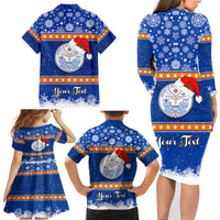 Personalised Marshall Islands Christmas Family Matching Long Sleeve Bodycon Dress and Hawaiian Shirt Santa Claus and Coat of Arms Mix Polynesian Xmas Style LT03 - Polynesian Pride