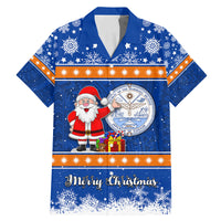Personalised Marshall Islands Christmas Family Matching Mermaid Dress and Hawaiian Shirt Santa Claus and Coat of Arms Mix Polynesian Xmas Style LT03 Dad's Shirt - Short Sleeve Blue - Polynesian Pride