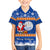 Personalised Marshall Islands Christmas Family Matching Off Shoulder Short Dress and Hawaiian Shirt Santa Claus and Coat of Arms Mix Polynesian Xmas Style LT03 Son's Shirt Blue - Polynesian Pride