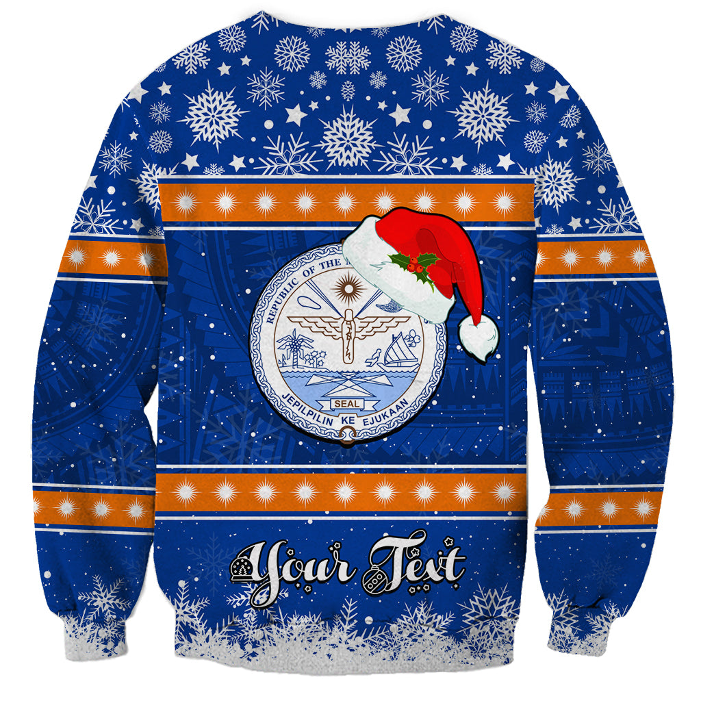 Personalised Marshall Islands Christmas Sweatshirt Santa Claus and Coat of Arms Mix Polynesian Xmas Style LT03 - Polynesian Pride