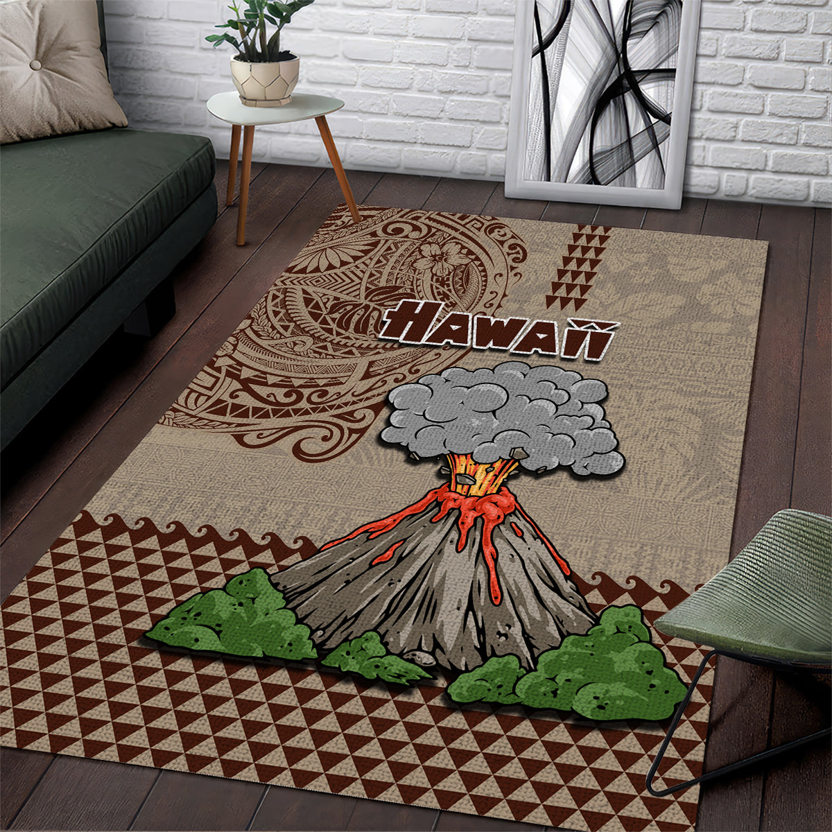 Hawaii Area Rug Aloha Volcano Mix Kakau Hawaiian Tribal LT03 Beige - Polynesian Pride