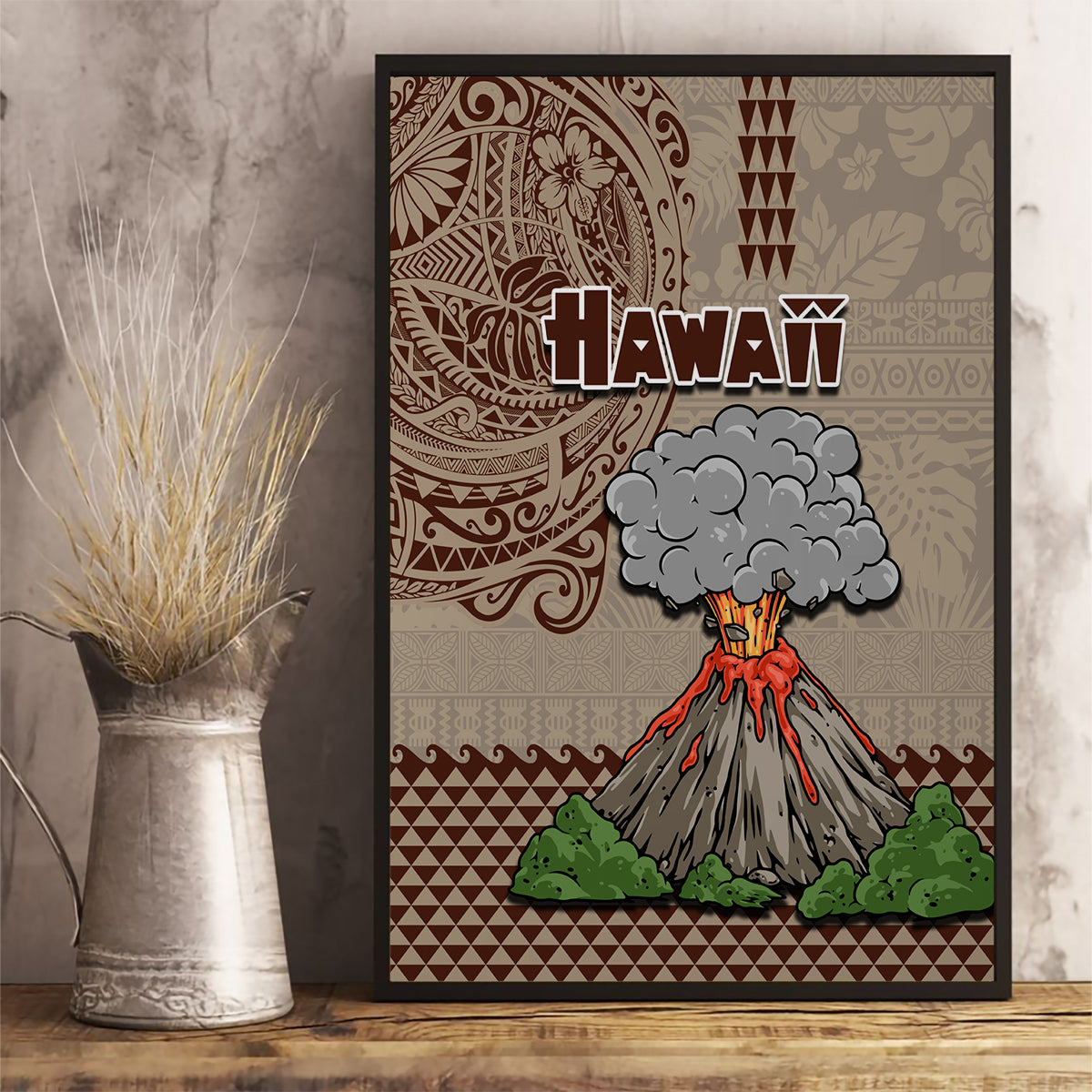 Hawaii Canvas Wall Art Aloha Volcano Mix Kakau Hawaiian Tribal LT03 - Polynesian Pride