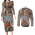 Hawaii Couples Matching Long Sleeve Bodycon Dress and Long Sleeve Button Shirt Aloha Volcano Mix Kakau Hawaiian Tribal LT03 Beige - Polynesian Pride