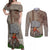 Hawaii Couples Matching Off Shoulder Maxi Dress and Long Sleeve Button Shirt Aloha Volcano Mix Kakau Hawaiian Tribal LT03 Beige - Polynesian Pride