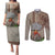 Hawaii Couples Matching Puletasi Dress and Long Sleeve Button Shirt Aloha Volcano Mix Kakau Hawaiian Tribal LT03 Beige - Polynesian Pride